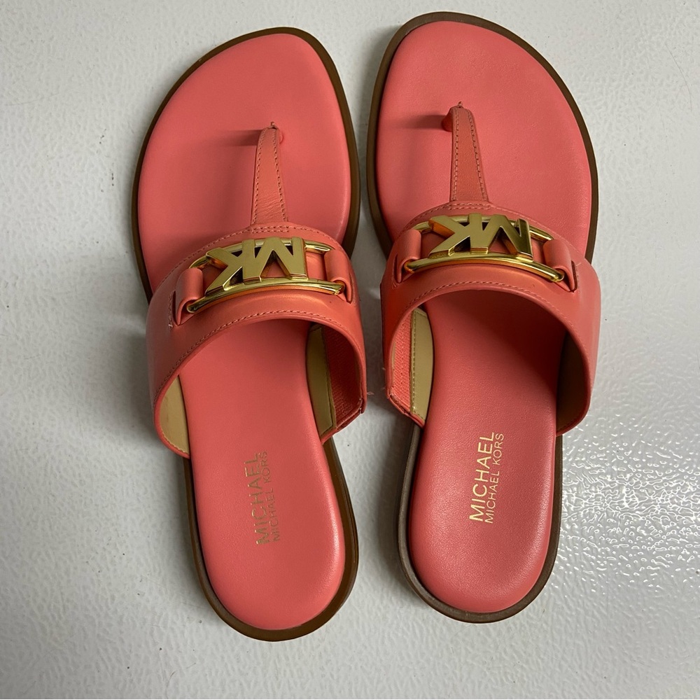 Michael Kors Pink Slide Sandals with Gold Accent